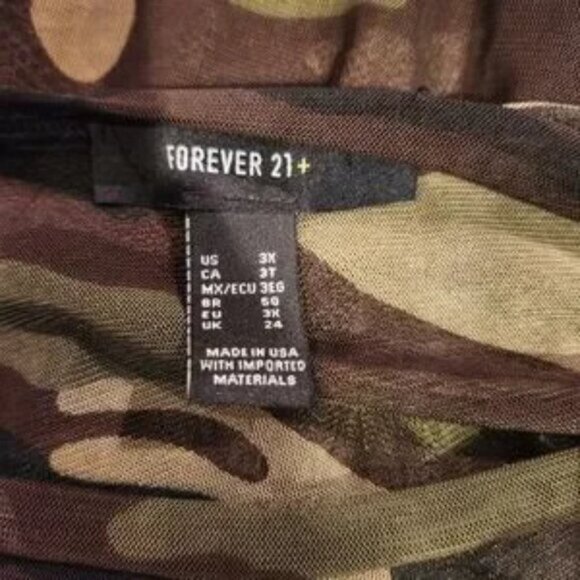 FOREVER 21+ swim cover-up green camo long sleeve sheer size 3X - Picture 4 of 4
